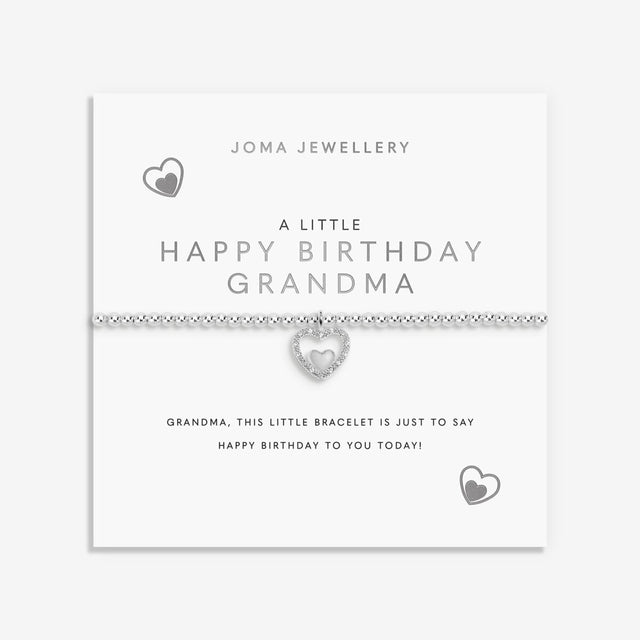 Joma Jewellery Happy Birthday Grandma bracelet displayed on signature sentiment card