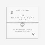Joma Jewellery Happy Birthday Nana bracelet presented on signature birthday sentiment card