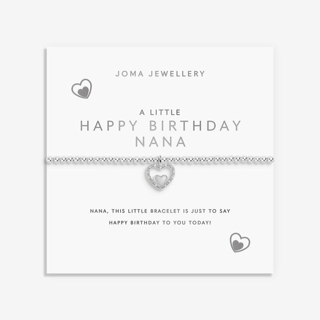 Joma Jewellery Happy Birthday Nana bracelet presented on signature birthday sentiment card