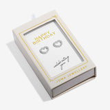 Joma Jewellery Happy Birthday silver heart earrings in gift box