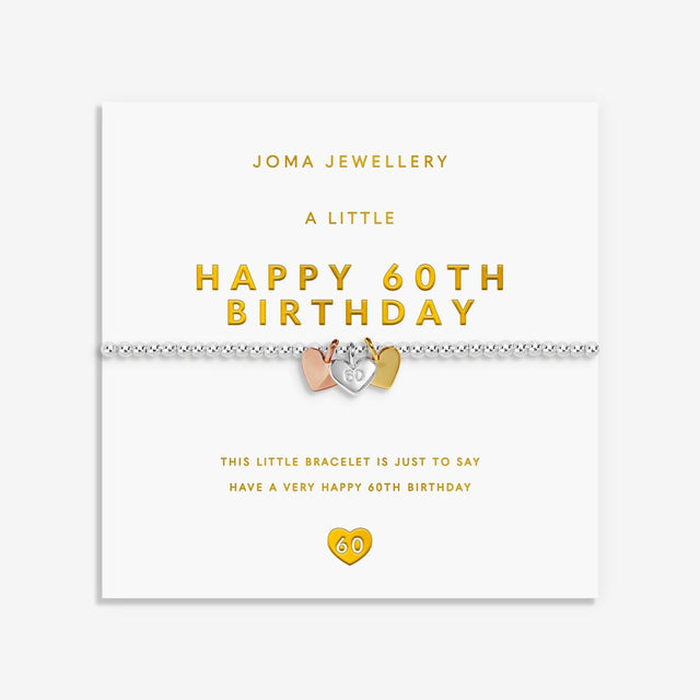 Joma Jewellery 60th birthday bracelet for her featuring three mixed-metal heart charms