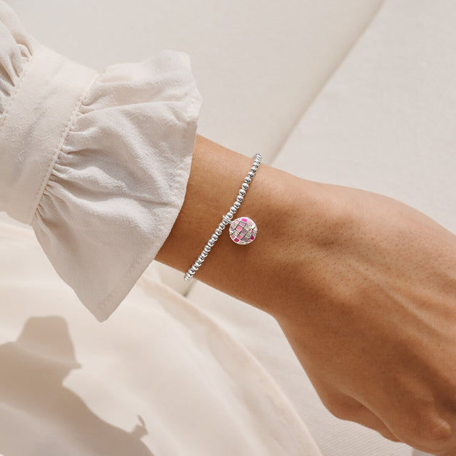 Joma Jewellery disco ball bracelet presented as a fun birthday jewellery gift for her