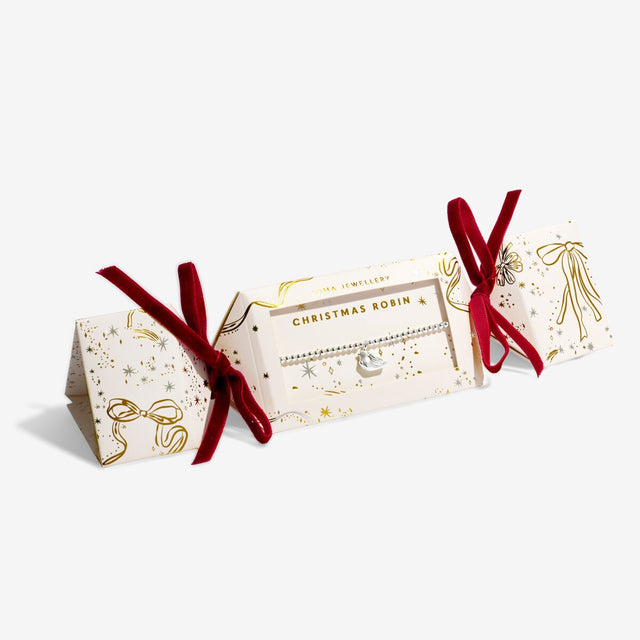 Joma Jewellery Christmas Robin silver-plated bracelet in festive Christmas cracker packaging