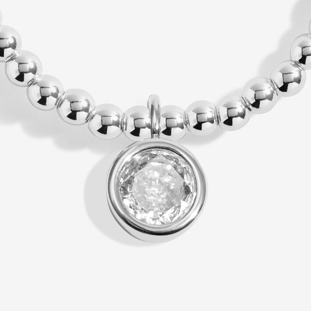 Sparkling cubic zirconia charms on Joma Jewellery Life’s A Charm silver bracelet