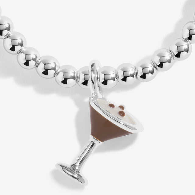 Joma Jewellery silver-plated bracelet featuring a miniature espresso martini cocktail charm