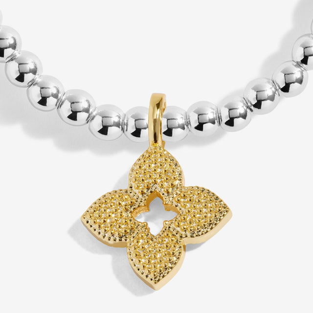 Joma Jewellery silver beaded friendship bracelet with gold-plated clover charm