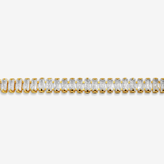 Sparkling cubic zirconia stones set in Joma Jewellery gold tennis bracelet