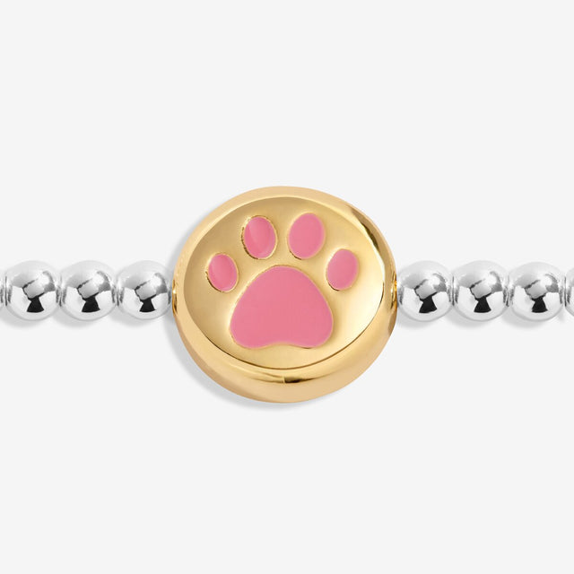 Joma Jewellery silver beaded bracelet with detailed gold-plated paw print charm