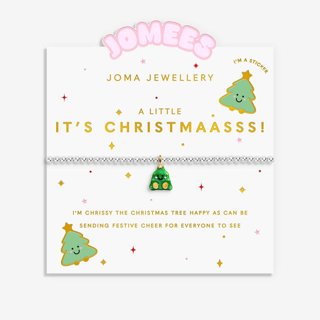 Joma Jewellery Jomees It's Christmaasss! kids' bracelet with christmas tree charm on an illustrated character card