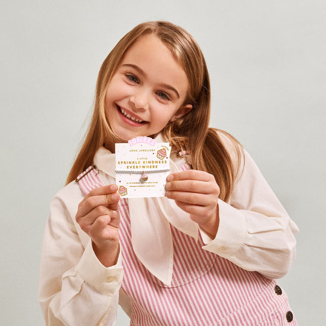 Joma Jewellery Jomees cupcake charm bracelet with collectable stickers as a kids jewellery gift