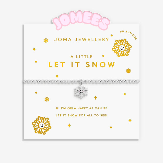 Joma Jewellery Jomees Let It Snow kids' bracelet with snowflake charm on an illustrated character card