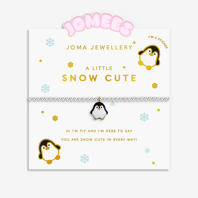 Joma Jewellery Jomees Snow Cute kids' bracelet with penguin charm on an illustrated character card