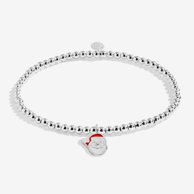 Joma Jewellery Love From Santa kids' silver-plated beaded bracelet with Santa face charm with a red hat
