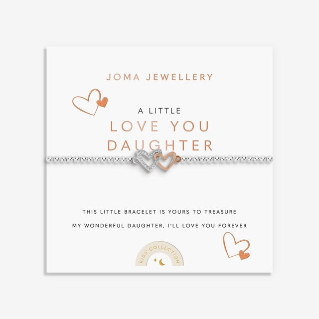 Joma Jewellery Kids' Love You Daughter bracelet with silver and rose gold heart charms