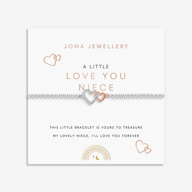 Joma Jewellery Love You Niece bracelet with silver and rose gold heart charms