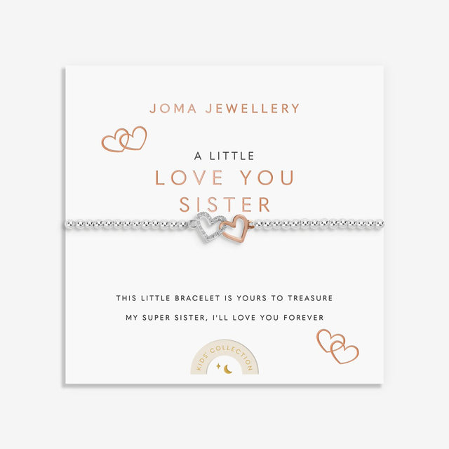 Joma Jewellery Love You Sister bracelet with silver and rose gold heart charms