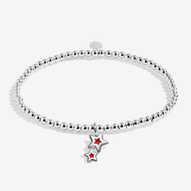 Joma Jewellery Make A Christmas Wish kids' silver-plated beaded bracelet with double star charm with red detailing