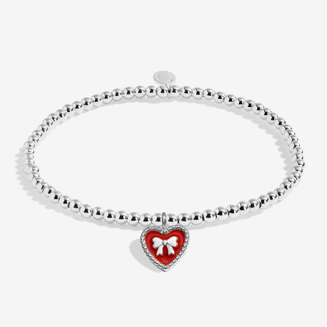 Joma Jewellery Merry Christmas Granddaughter kids' silver-plated beaded bracelet with red heart charm with a silver-coloured bow