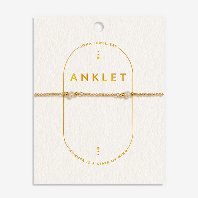 Joma Jewellery pearl gold anklet on textured display card