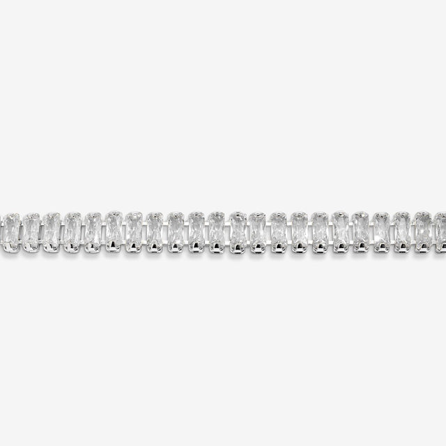 Close-up of sparkling cubic zirconia stones on Joma Jewellery silver tennis bracelet