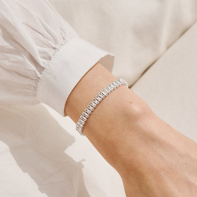 Joma Jewellery silver cubic zirconia tennis bracelet worn on the wrist
