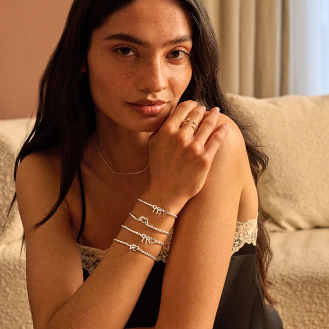 Joma Jewellery silver Thank You bracelet for her with bow and heart charms