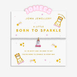 Joma Jewellery Born To Sparkle unicorn bracelet presented on illustrated Jomees character card