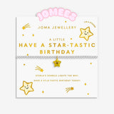 Joma Jewellery Star-Tastic Birthday bracelet presented on colourful illustrated Jomees character card