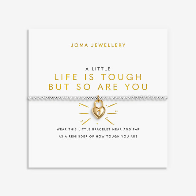 Joma Jewellery Life Is Tough But So Are You bracelet displayed on inspirational sentiment card