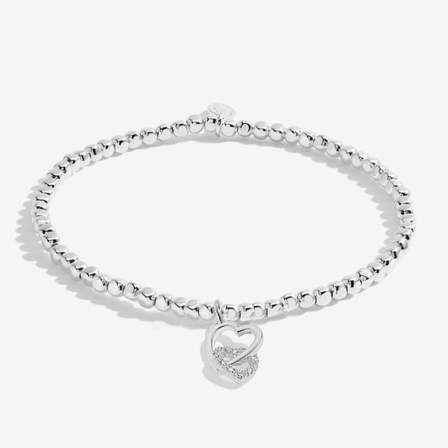 Silver plated beaded bracelet with interlinked heart charms for auntie