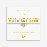 Joma Jewellery A Little Love You To The Moon And Back bracelet with moon and heart charms on gold foil card