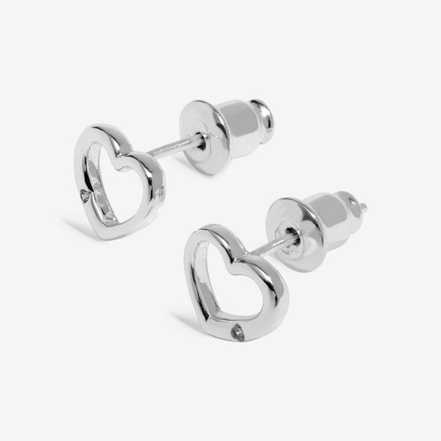 Silver plated heart stud earrings present for daughter detail