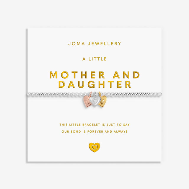 Joma Jewellery A Little Mother and Daughter bracelet with mixed metal heart charms on gold foil card