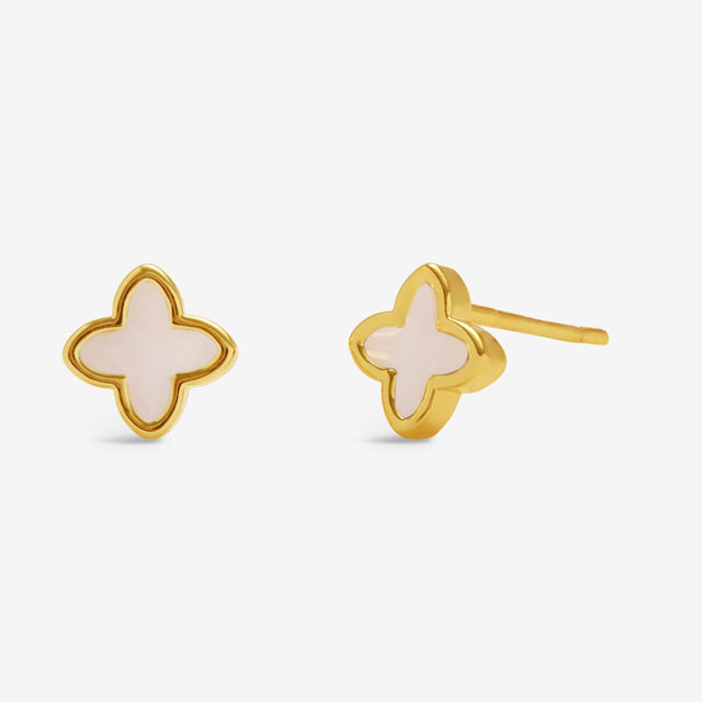 Pair of gold clover earrings with mother of pearl centres