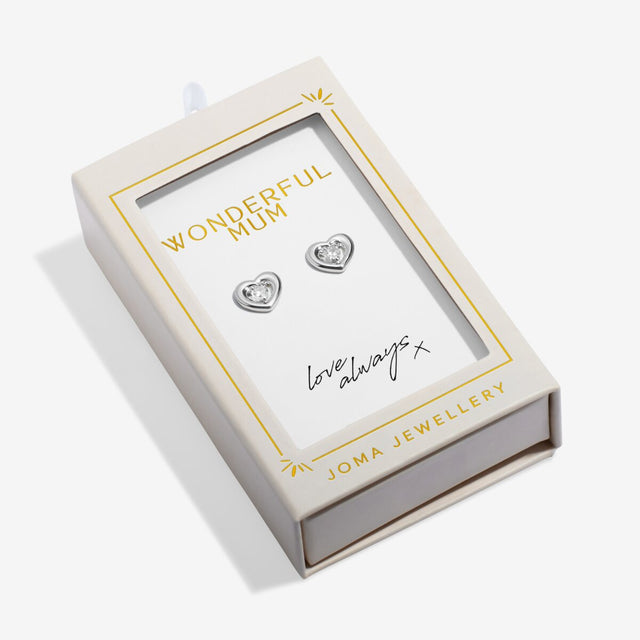 Joma Jewellery mum jewellery Wonderful Mum stud earrings in keepsake gift box