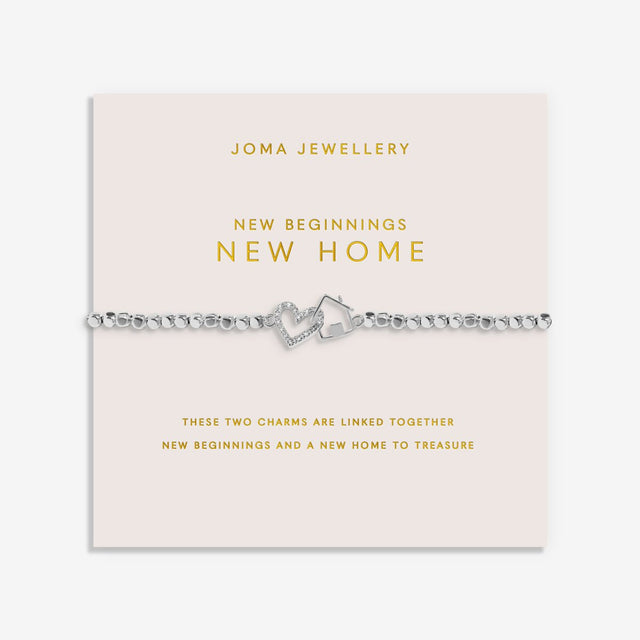 Joma Jewellery New Beginnings New Home bracelet presented on a blush pink sentiment card