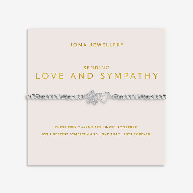 Joma Jewellery Sending Love And Sympathy bracelet presented on a blush pink sentiment card