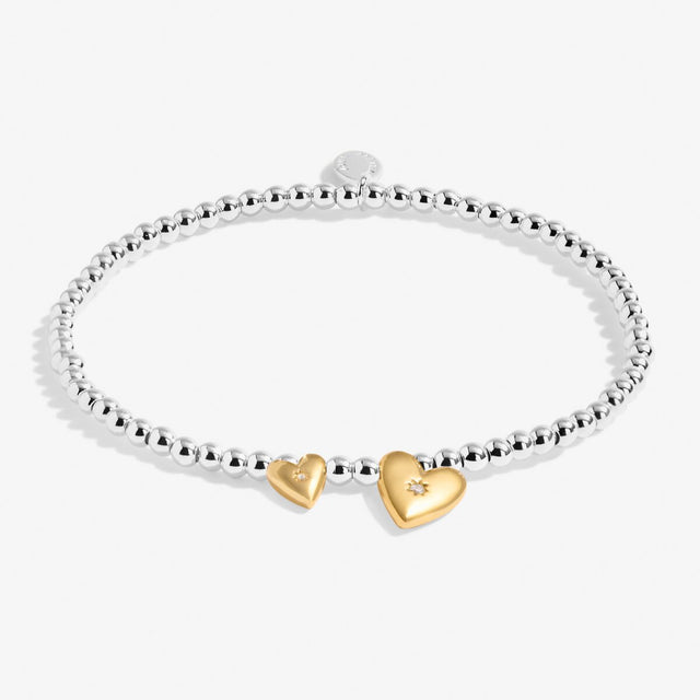 Silver beaded mixed metal bracelet for sister with gold hearts