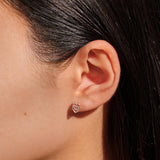 Silver heart stud earrings sister jewellery worn on ear