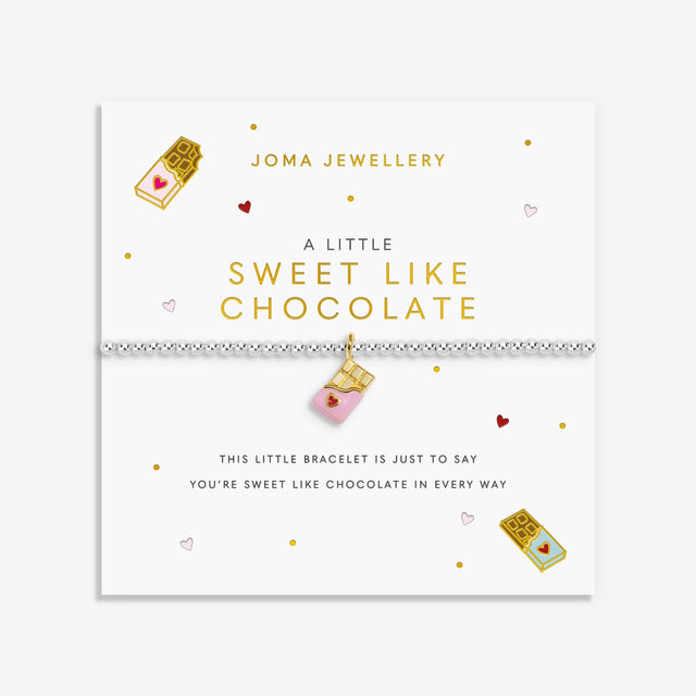 Joma Jewellery Sweet Like Chocolate bracelet displayed on colourful illustrated sentiment card
