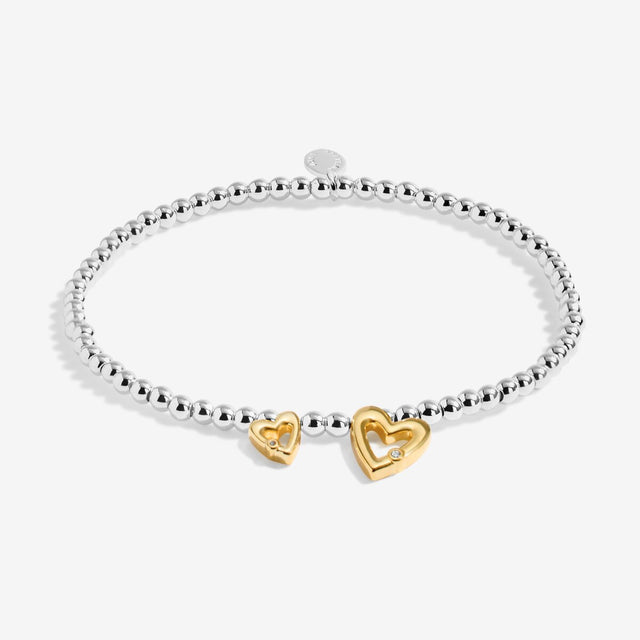 Silver beaded mixed metal thank you bracelet with heart charms