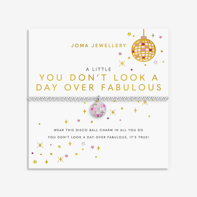 Joma Jewellery You Don’t Look A Day Over Fabulous bracelet presented on colourful illustrated sentiment card