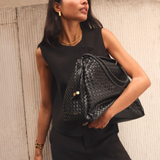 Katie Loxton Nova Hand Woven Large Shoulder Bag in Black lifestyle