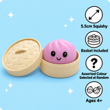 Kawaii dumpling squishy toy features including basket, assorted colour and ages 4+