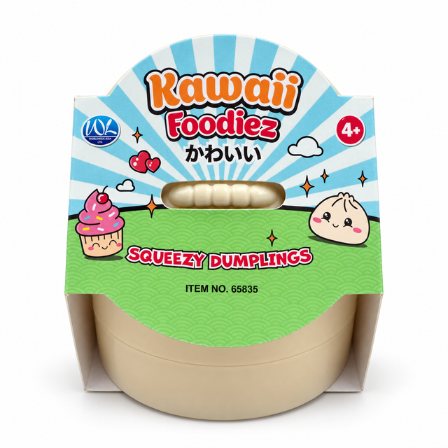 Kawaii Foodiez Squeezy Dumplings toy in its retail packaging