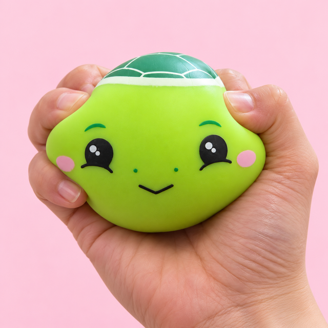 Green Kawaii Kutie sensory dumpling squishy being squeezed