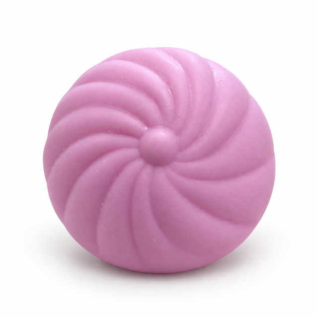 Rear spiral detail of the pink Kawaii Squeezy Dumpling toy