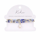 Kiki Azure Drift crystal jewellery wrap bracelet and necklace with pearl and crystal beads.