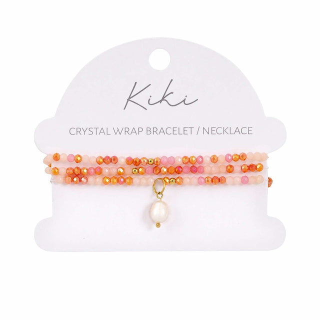 Kiki Blush Bloom crystal jewellery wrap bracelet and necklace with pearl and crystal beads.