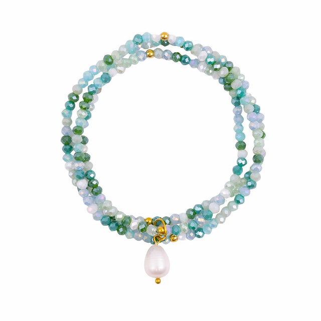 Emerald Song crystal jewellery wrap bracelet as part of the Kiki Collection.
